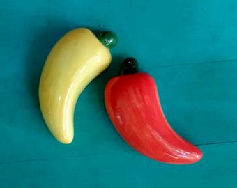 Chili pepper salt and pepper shakers set of orange and yellow peppers ceramic Tex Mex kitchen decor