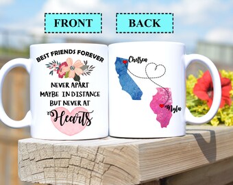 Best Friends Long Distance Mug,State Long distance Mugs,Best Friends Forever Never Apart Mug,Long Distance mug,Long Distance State mugs,mug