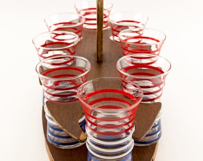 Anchor Hocking Art Deco Tumblers | Red White And Blue Tumblers | 1938-1944 | Betsy Ross Glass Set