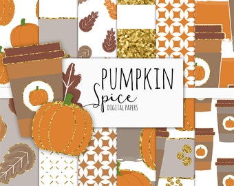 Pumpkin Spice Digital Paper Pack | Scrapbook Paper | Printable Background | 12 JPG, 300dpi files.