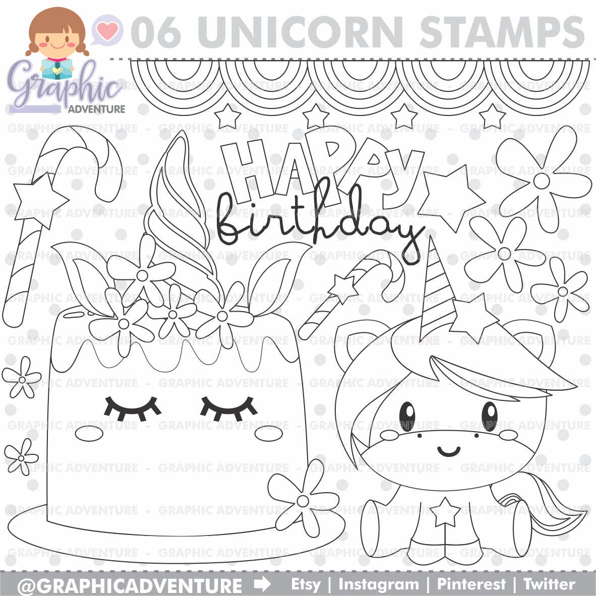 75off unicorn stamp birthday stamp commercial use digi