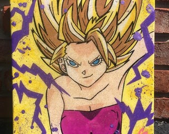 Dragon Ball Super Painting - Caulifla Painting - Resin Painting - DBZ Art - Deviant Art - Super Saiyan - Resin - Selenite Crystals