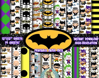 BATMAN, Batman Birthday, The Joker, Scrapbook Paper, Digital Paper Commercial Use, Batman and Robin, Instant Download, Scrapbook Pages