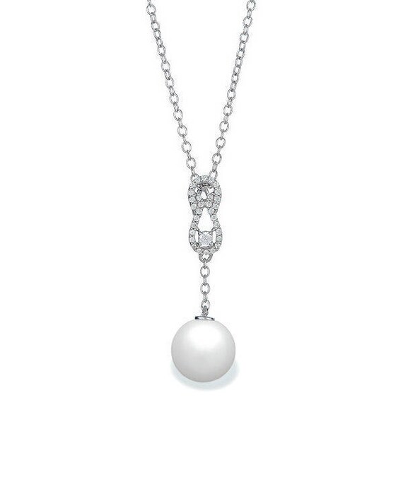 Gold Pearl Necklace, White Pearl Pendant, 14K White Gold Akoya Pearl Pendant Necklace, Bridal Jewelry Pearl, Delicate Wedding Jewelry