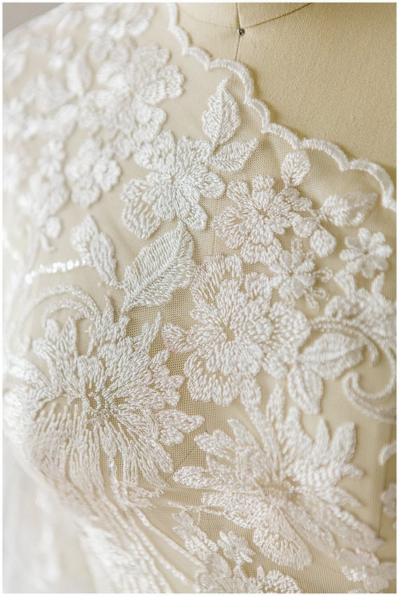 Floral Sequin Lace wedding lace fabric bridal flower lace