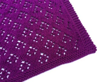 Purple Hand Knit Baby Blanket - Arrowhead Lace Design