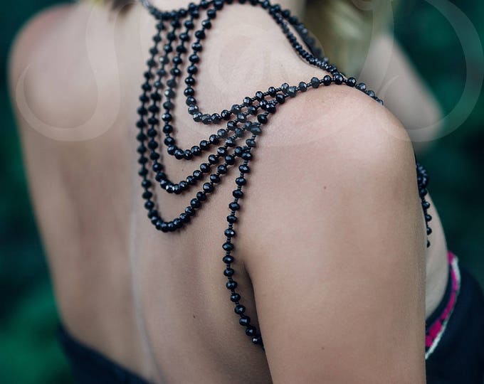 Black shoulder Chain, Shoulder Jewelry, Body chain, Body jewelry, Body Harness, Chain Epaulettes, Swarovski Beaded Shoulder accessory