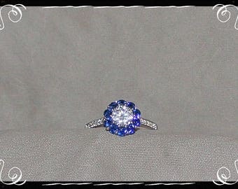Sterling Silver, Sapphire & CZ Ring Size 8