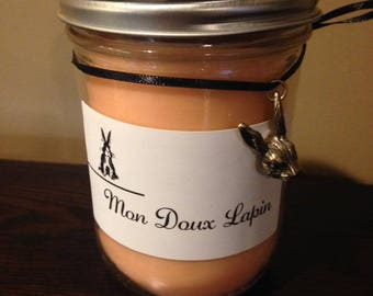 Mon Doux Lapin (My Sweet Rabbit) Mason Jar Charm Candle. Rabbit, French, Cajun, Bunny, Animal, Gift, Carrot Cake