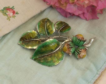 Vintage Exquisite enamel Hazel Nuts brooch