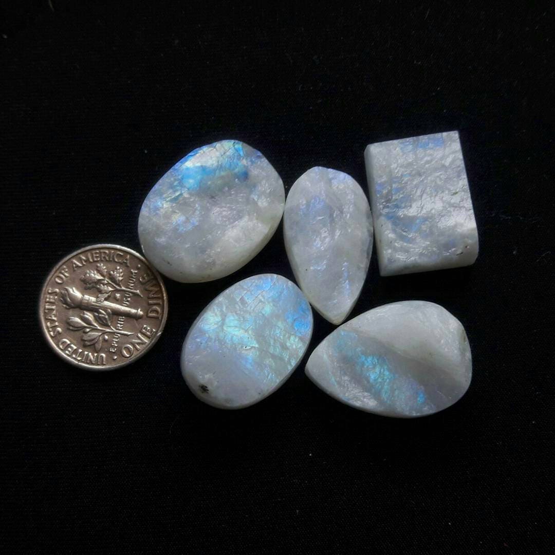 5 Pcs Rare Natural Moonstone Druzy lot Flat back jewelry