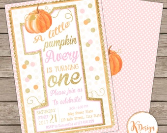 Pumpkin First Birthday Invtation, Halloween Birthday, Pumpkin 1st Birthday Invitation, Fall Printable Invitation