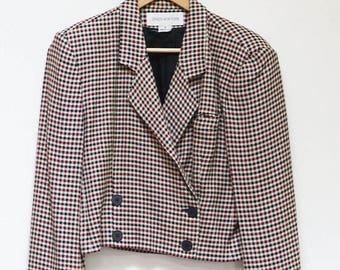 CLEARANCE SALE Vintage 80s Blazer Houndstooth Jones New York Womens Size 8 Retro Cutoff Blazer Cool 80s Blazer Shoulder Pads Made in USA