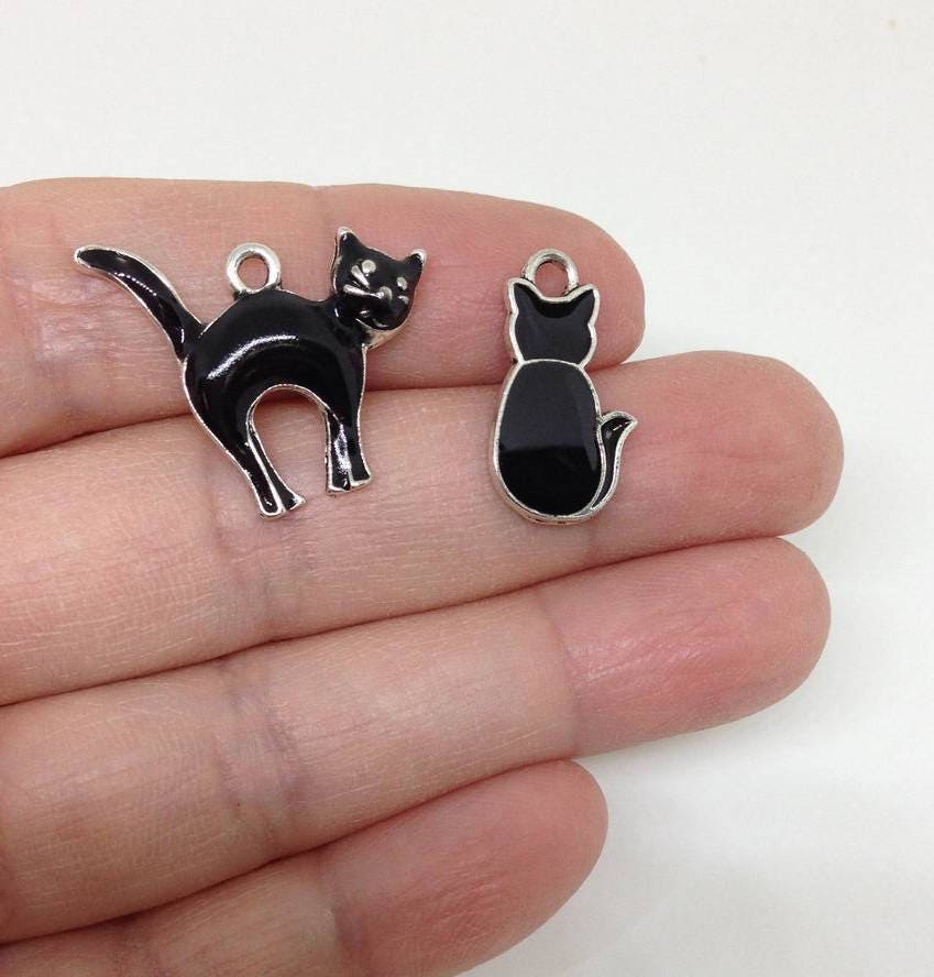 6pcs Black Cat Charm. Black Kitten Charm Kitty Charm