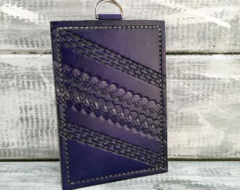 Leather business card holder / leather card case credit card holder ID Badge Holder ID card holder id wallet travel pass holder Royal Blue