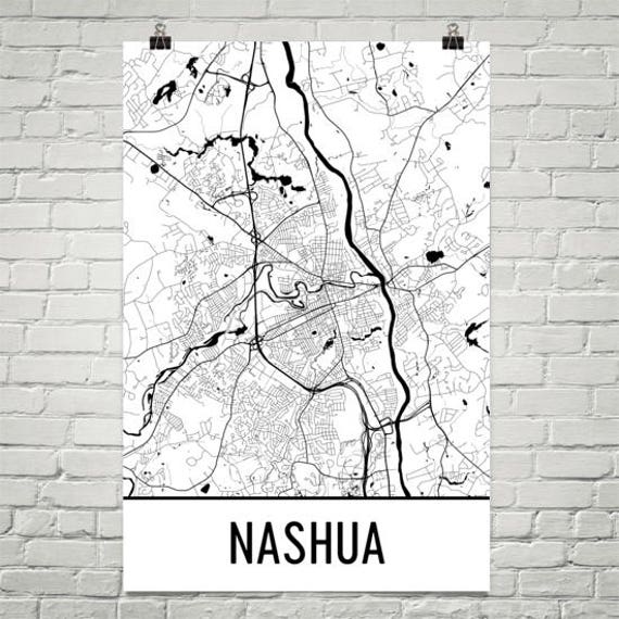 Nashua Map Nashua Art Nashua Print Nashua NH Poster Nashua