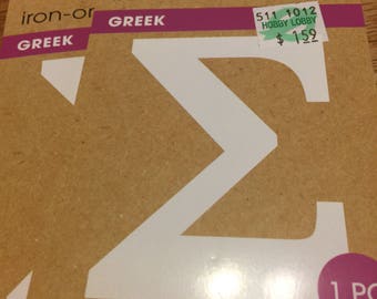 Greek letter iron on, phi, sigma, iton kn transfer