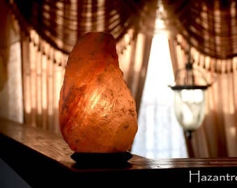 Himalayan Salt lamp, 100% Natural 4 to 6 lbs Small salt rock lamp, Ionizer Lamp, Flat Shipping with UL certified dimmer cord by Hazantree
