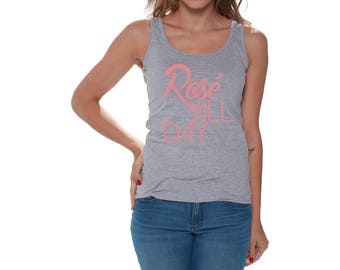 Rose All Day Tank Tops for Women Beach Tanks Wine Gift for Wine Lovers Brunch Champagne Rose tank top