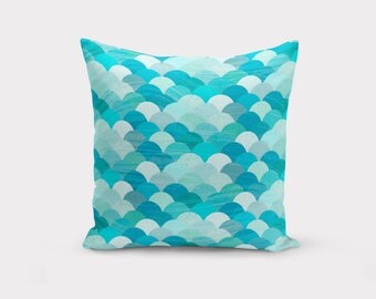 Blue Green Pillow, Blue Green Cushion, Cushion Cover, Blue Velvet Cushion, Mermaid Pillow, Couch Cushion, Velvet Throw Pillow, Pillow
