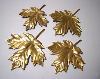 1970 Vintage Solid Brass maple leaves wall hangings Set of 4- excellent condition!