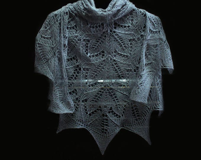 Knitted shawl, handknit shawl ,gray shawl, knit scarf, triangular scarf, openwork scarf, downy shawl, wedding shawl, crochet shawl,