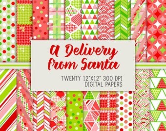 A Delivery From Santa | Christmas Holidays Chevron Polka Dots Plaid Houndstooth Red Green Scrapbook 12" X 12" 300 PPI / DPI digital paper
