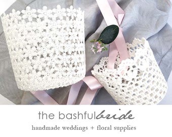 Lace flower girl baskets, 2 sizes, lace basket, white lace basket, flower girl, white flower girl basket, flower girl rustic