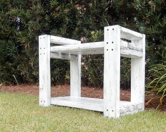 White Bathroom Bench With Shelf – Shabby Chic Wooden Bench – Reclaimed Wood Bench – Rustic Bathroom Seating Bench – Country Bathroom Bench
