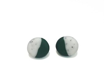 Two-faced Janes // Polymer clay stud earrings // Jungle Green + Marble White earrings // Statement studs // Statement earrings