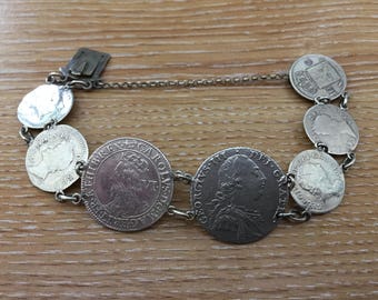 ANTIQUE SOLID SILVER coin bracelet