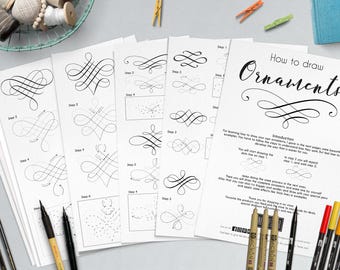 Lettering ornaments | How to draw | Practice sheets | Bullet jornal | Doodle | Elements | worksheets | Hand draw | Digital file | Printable