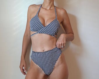 gingham bikini / high waisted bikini set / free shipping / gingham set / bikini set / womens swimwear / womens bikini / high hip bikini