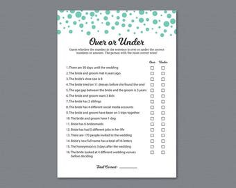 Over or Under Game Bridal Shower Games Printable Bridal