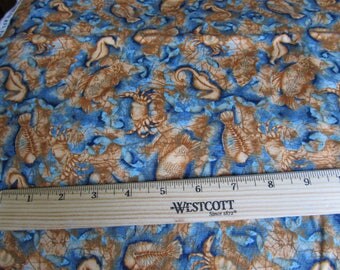 Fabric 1 Yard Seahorse Crabs Fish Blue Beige Marbled Timless Treasure Quilting Cotton