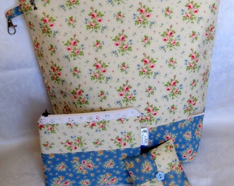 Large knitting project bag set hand made using Tilda fabric