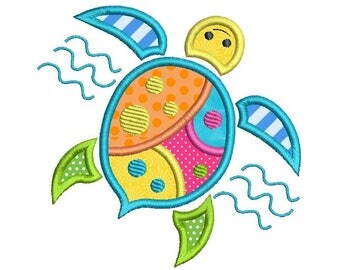 Turtle Applique Machine Embroidery Design, Cute Turtle Embroidery Design, Colorful Turtle, 4x4, 5x7, 6x10, Instant Download, No: FA552-2
