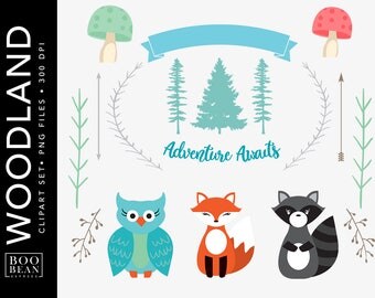 Woodland Clipart, Woodland Clip art, Woodland Animal Clipart, Woodland Animal Clip art, Forest Animal Clipart, Fox Clipart, Owl Clipart
