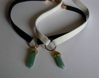 Green Crystal Choker,Green Adventurine Choker,Green Choker,Adventurine Crystal Gemstone Choker,Crystal Point Choker,