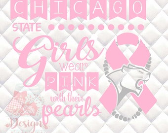 Chicago State Cougars Pink and Pearls - Breast Cancer Awareness - SVG, Silhouette studio and png bundle