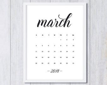March 2018 printable pregnancy baby announcement calendar social media flat lay photo prop due date save the date digital file download