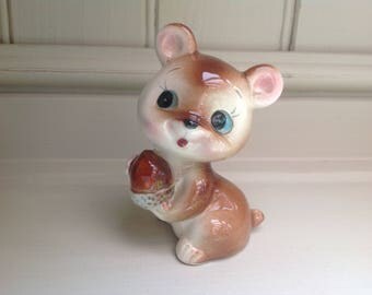 Vintage ceramic bear figure with acorn 1970s