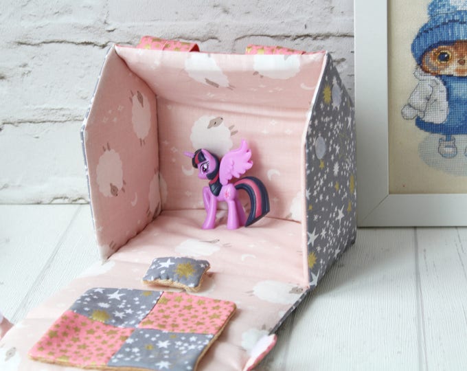 Small Fabric Dollhouse Kit Modern dollhouse Doll House Bag for girl Bag house Gift for girl