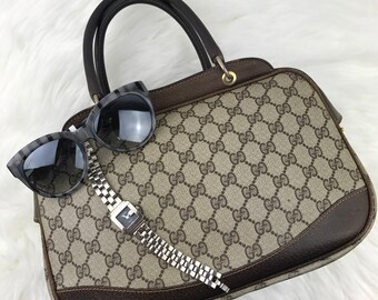 Sale today only- 1960's GUCCI Classic Brown Monogram Canvas Leather Satchel Handbag