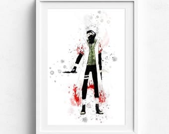 Kakashi Hatake Print, Naruto watercolor, home arts, decor, cartoon kids children Illustration, Gift, Comic, Anime Poster, Watercolor art