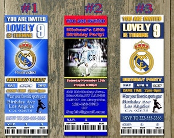 Real Madrid Birthday Invitation, Soccer, Ticket Invitation, Sport,Birthday, Digital, Invite Printable 300 dpi JPG