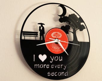 Vinyl clock Vinyl wall clock Love clock Vinyl record clock Love gifts Wall clock Record clock Music clock Wall music Unique clock Valentine