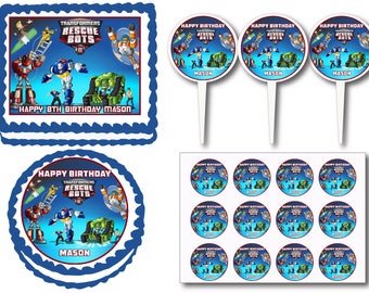 Transformers Rescue Bots Birthday Party Edible Cake Cookie Toppers or Plastic Cupcake Pick Stickers Decoration Baking Supply