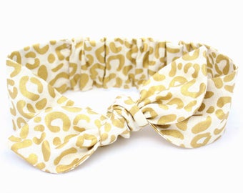 Leopard Spot Gold baby headband, cream gold leopard baby, knot baby headband, girls headband, metallic gold cream, cream leopard headband