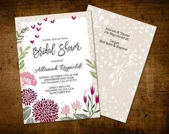 Bridal Shower Invitation Instant Download Printable PDF Template Watercolor Floral Marsala Burgundy Wine (5x7 - 2 sides)